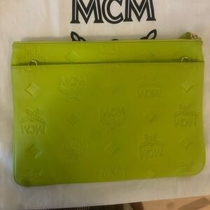 MCM Lime Green Embossed Clutch Bag